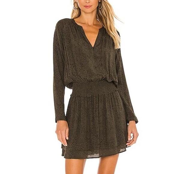 Rails Dresses & Skirts - Rails Jasmine Long Sleeve Smocked Dress in Olive Speckled Size S